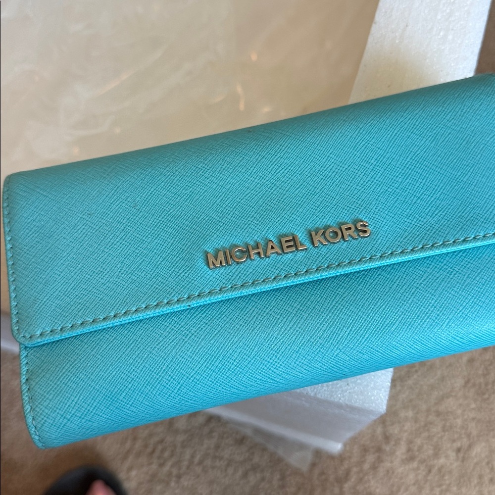 Michael Kors Turquoise Leather Zip Wallet